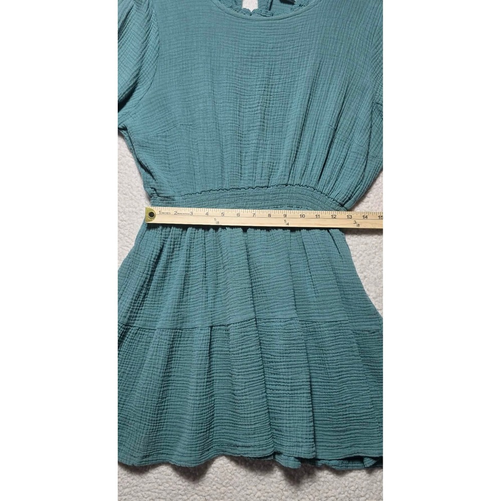 Sabrina Lauren New York Teal Cotton Gauze Smocked Tiered Mini Dress Womens L - Picture 6 of 9